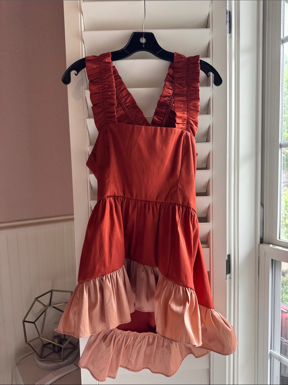 Sachin + Babi Rust and Blush Tiered Ruffle Mini Dress